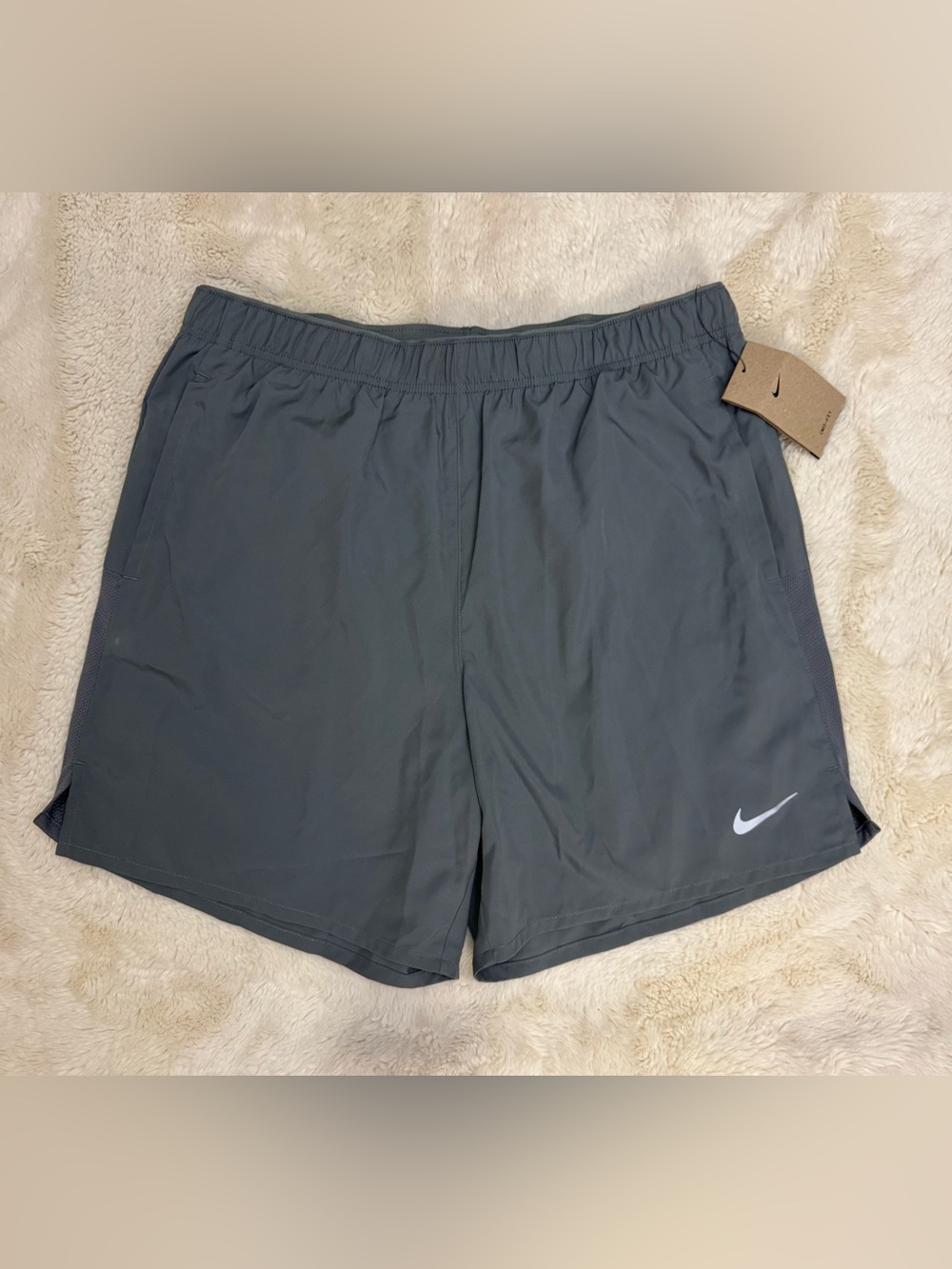 Nike Men's Dark Gray Athletic Shorts with White Swoosh